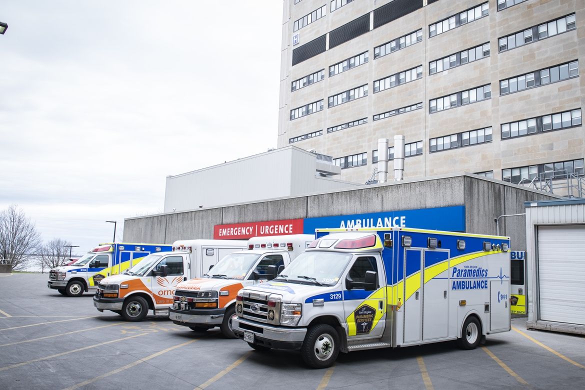 Ambulance's from various regions parked on the Emergency Department off-load ramp