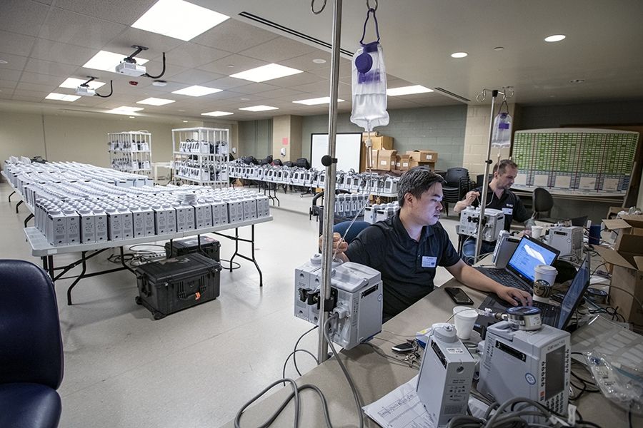 Staff from BD run the new units through a series of tests as part of the preparation before the units can be deployment.