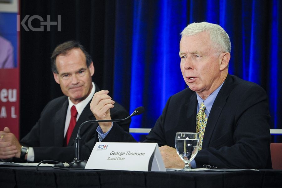 KGH Board Chair George Thomson addresses the media during a press conference
