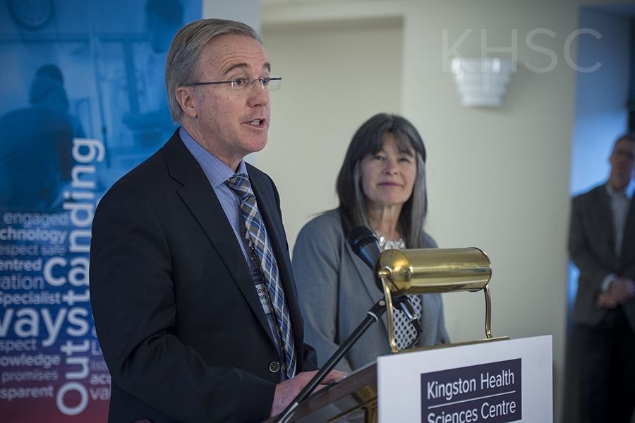 KHSC President and CEO, Dr. David Pichora, speaks to the media and guests during the announcement.