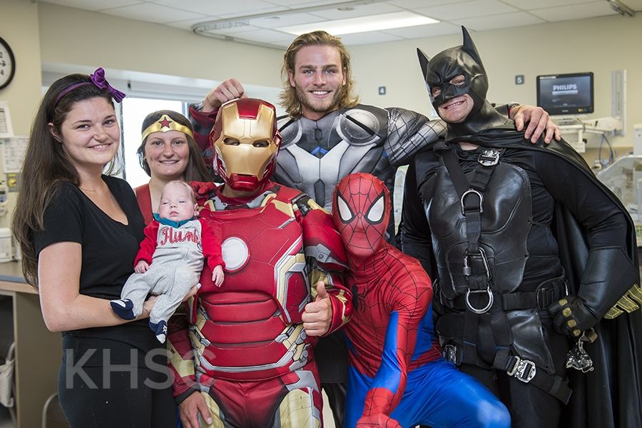 Superheroes from Elite Window Cleaning bring smiles to our youngest patients at our KGH site.