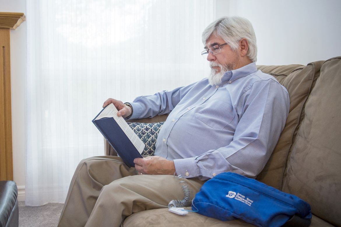 Chemotherapy is delivered by a CADD pump which allows patients to go about their day without being confined to a bed