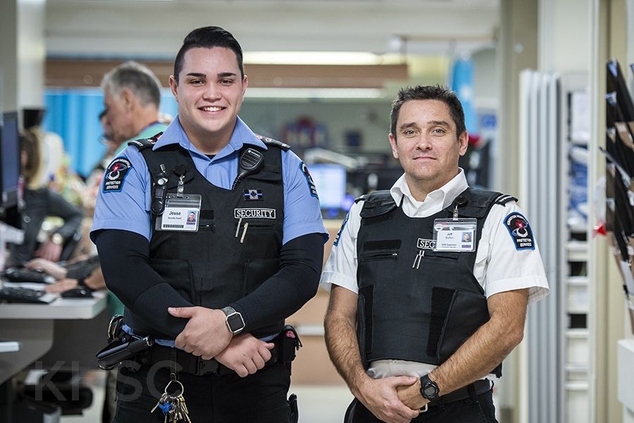 Security guard Jesse Hearon and shift supervisor Jeff Bolton are two of the six Protection Services team members who recently received a humanitarian award for their actions at KHSC.