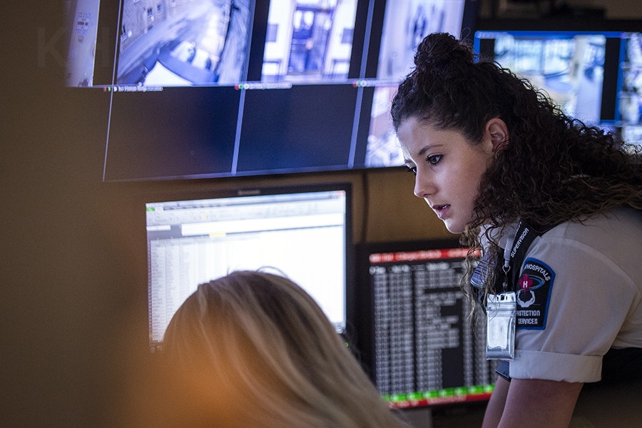 Jozanne Middleton reviews security camera footage in the Security Operations Centre at our KGH site