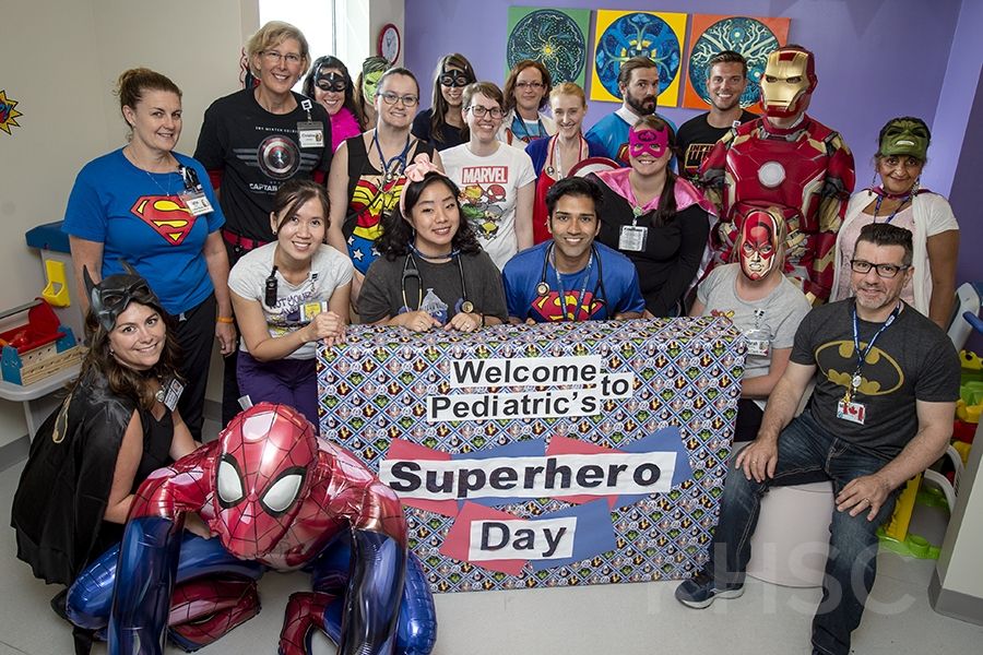 Superheroes visit the KGH site at Kingstion Health Sciences Centre in Kingston Ontario.