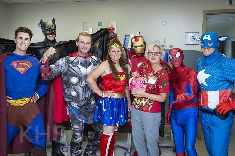 Superheroes visit the KGH site at Kingstion Health Sciences Centre in Kingston Ontario.