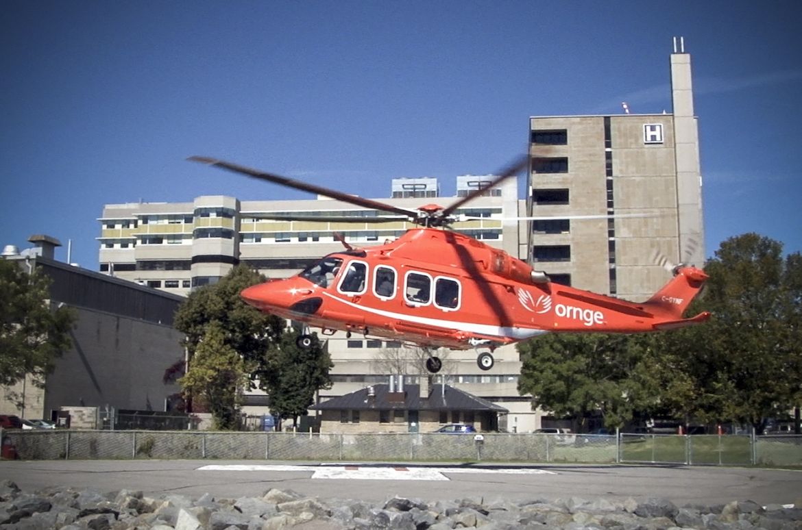Ornge Air Ambulance landing at the KGH site helipad