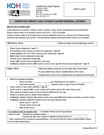Hereditary Breast / Ovarian Cancer Referral Form