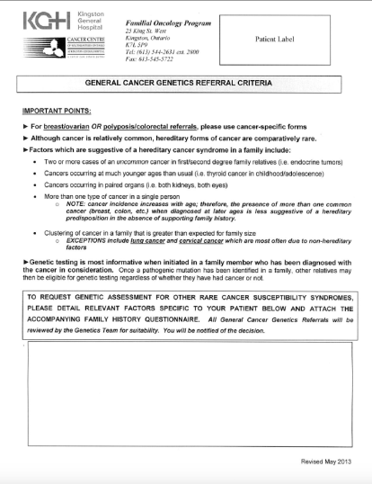 General Cancer Genetics Referral Form