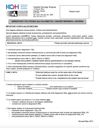 Hereditary Colorectal Cancer Referral Form