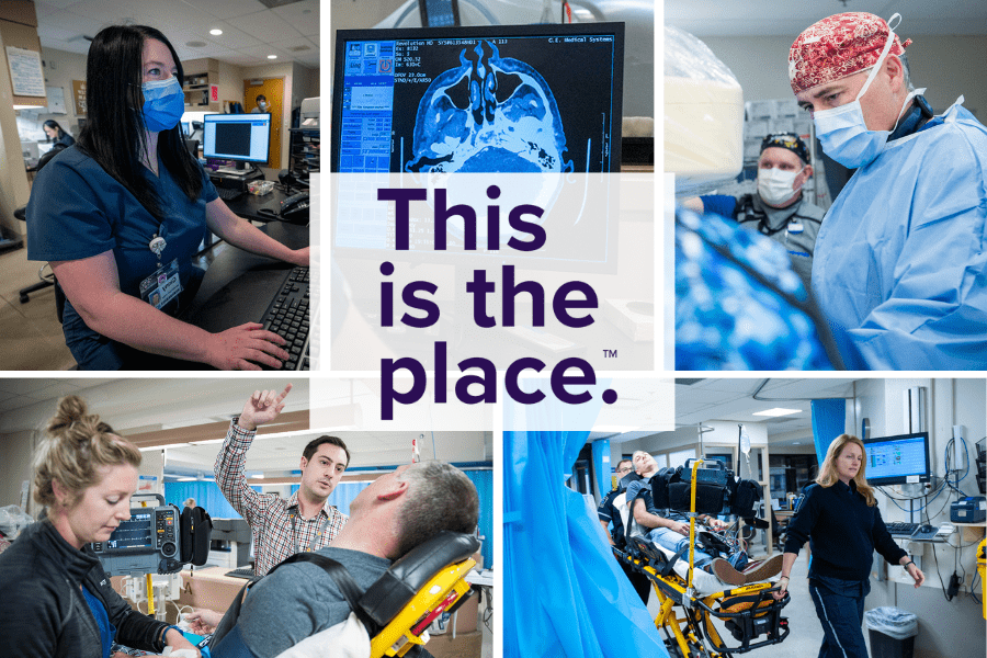 Collage of stroke team in action