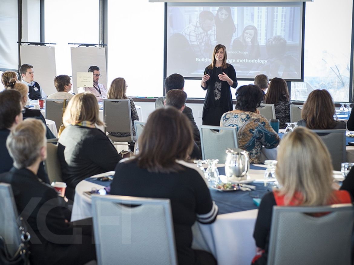 Leadership members from both hospital sites participate in a "Change Day" learning session