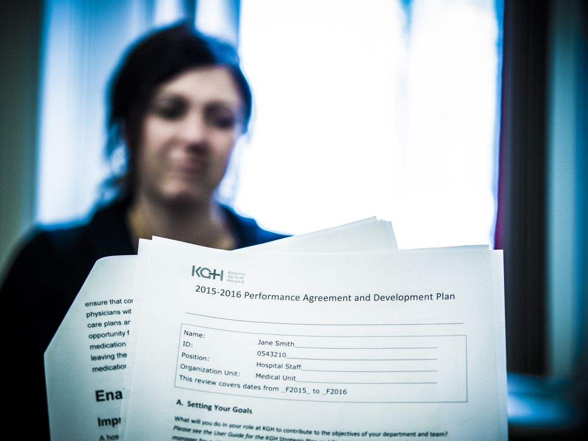 Staff receiving performance reviews