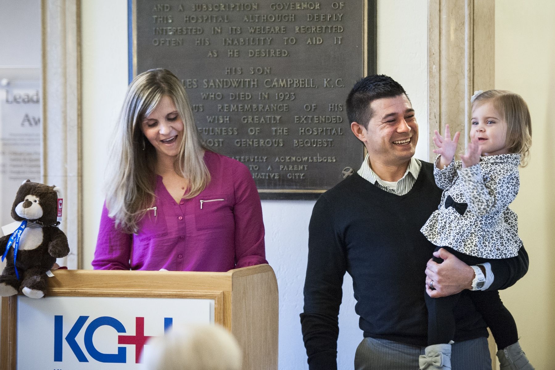 Former patient Mya and her parents Amy and Chris Healey helped launch this year's Teddy Bear campaign. Mya spent 22 days in our Neonatal Intensive Care Unit after she was born prematurely.