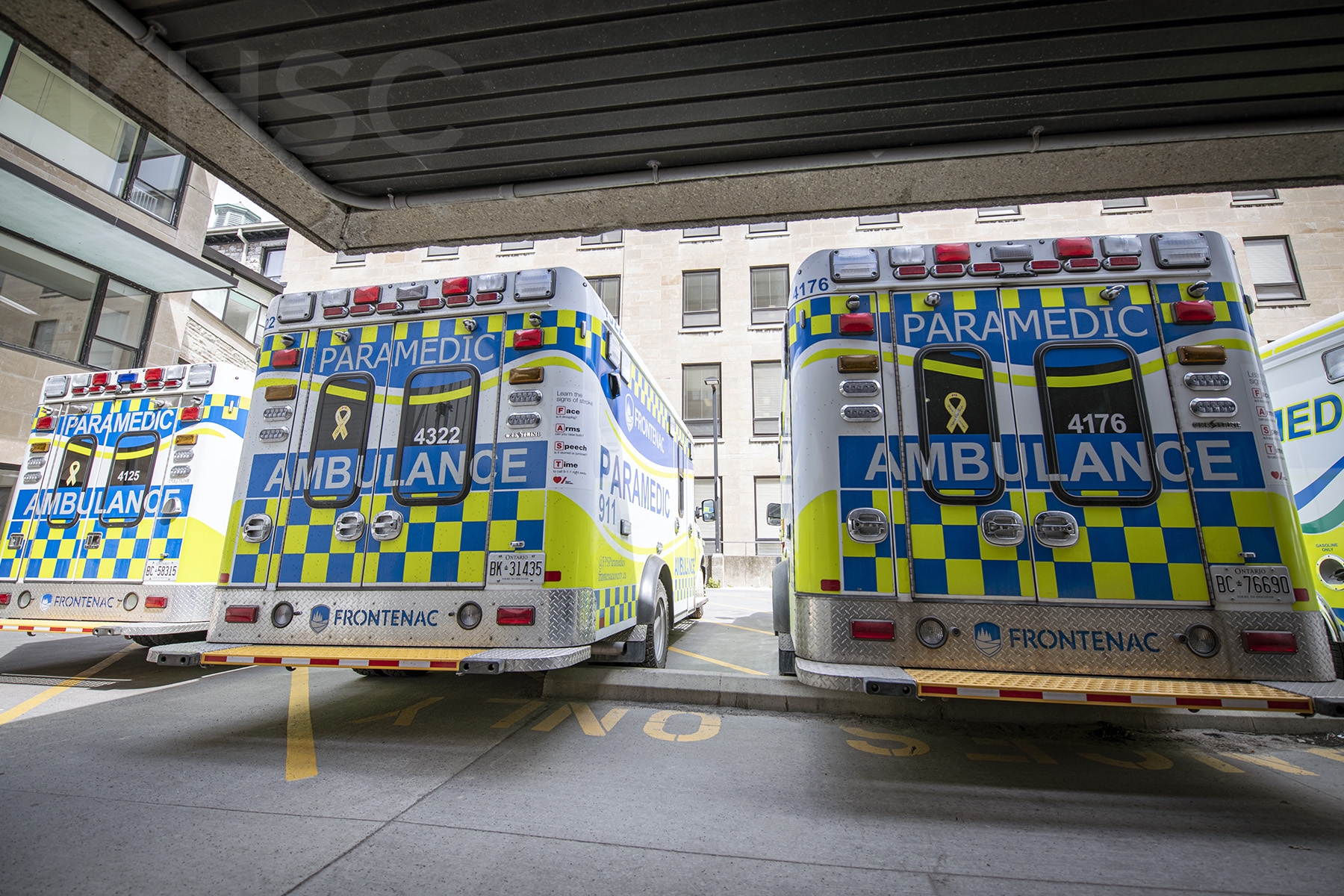 Ambulances offload patients at the Emergency Department at the KGH site