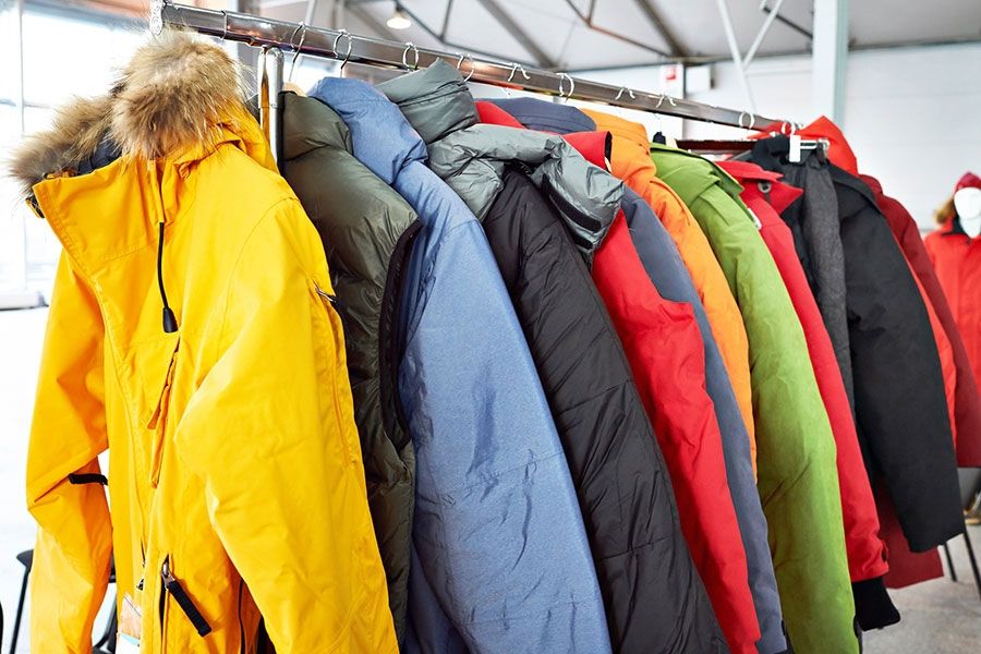 Winter coats on a rack