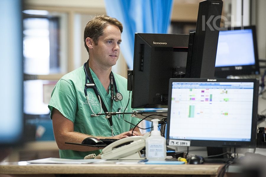 Emergency Physician Dr. Chris Evans enters information into our EDIS system that will be forwarded directly to the CCAC as part of our iCART initiative.